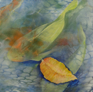 Yellow Leaf, acrylic painting with spray paint