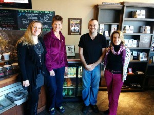 Tina Klumpp, Terri Pennington with Greg Vogeley, owner of Drip Cafe in Hockessin, and yours truly