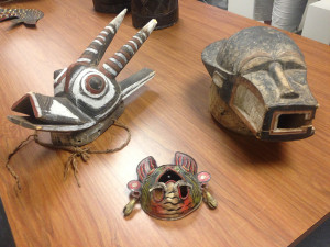 Examples of African and Mexican masks from the University of Delaware collection