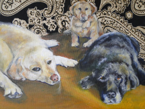 Painting of 3 dogs laying around