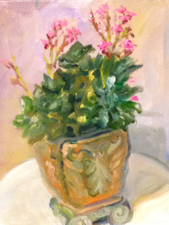 Painting of Potted Pink Kalanchoe by Nanci Hersh