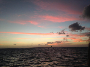 Sunset over waikiki beach