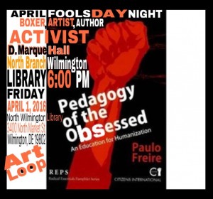 Pedagogy of the Obsessed, work by D. Marque Hall at Wilmington Public LIbrary North Branch, DE