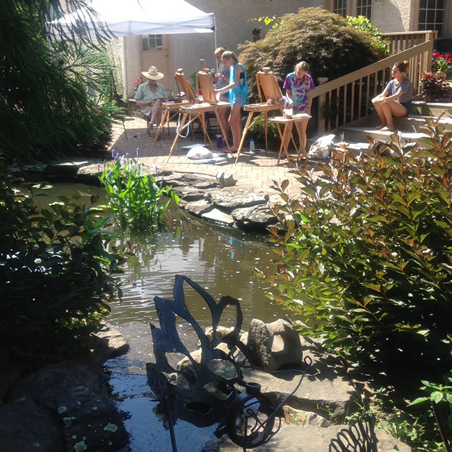 Painting by the Pond 2016, artists at work on a beautiful summer day