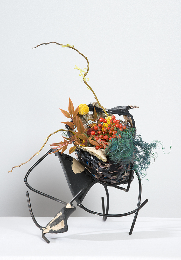 Cultivate Abundance, Organic sculpture: steel, handmade paper, wire, netting, mushroom, plant material. ©NanciHersh, Photo:Christian Kaye