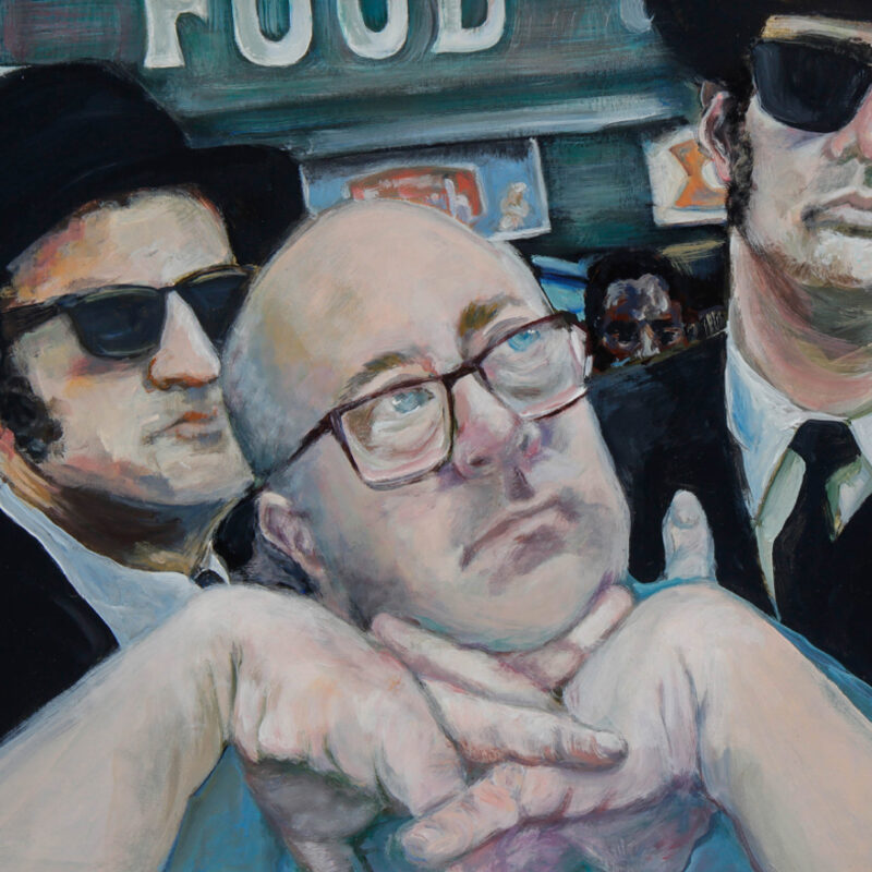 Blues Brothers Reimagined, 2020, Acrylic on synthetic non-woven paper mounted on cradled birch panel, 14”x24”, $1800.00.